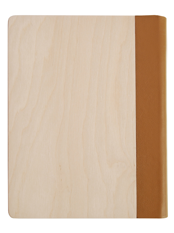 Rückansicht - Holzstammbuch mit hellbraunem, veganem Kunstleder