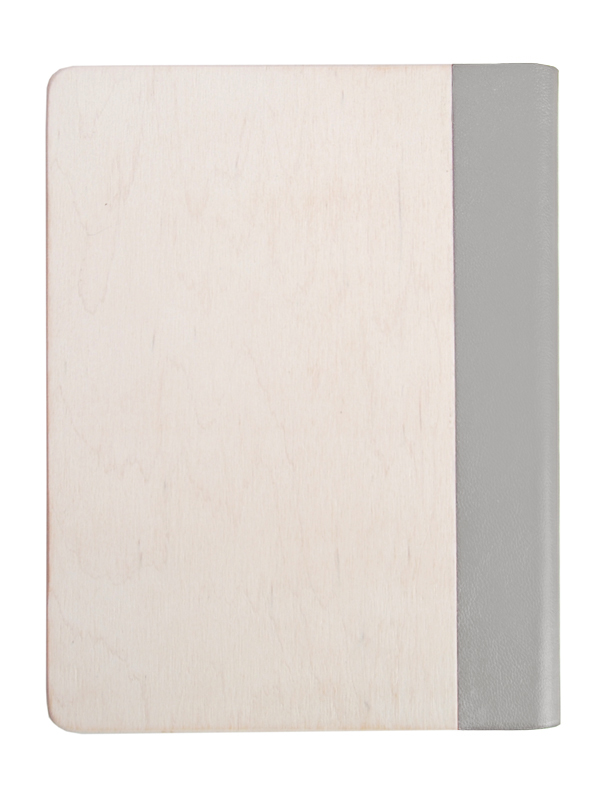 Rückansicht - Holzstammbuch mit grauem, veganem Kunstleder