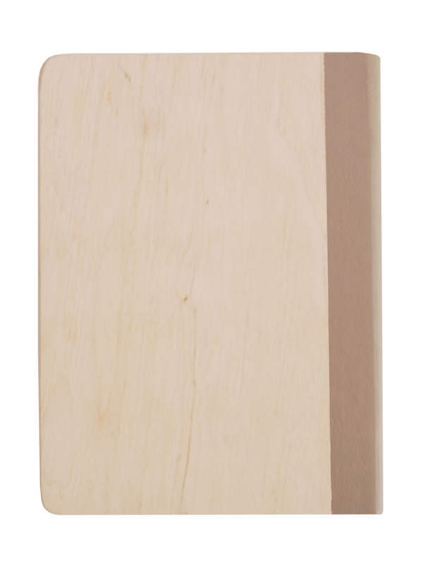 Rückansicht - Holzstammbuch mit beigem, veganem Kunstleder