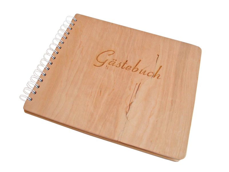 Gästebuch aus Birkenholz, mit Lasergravur und 50 Seiten