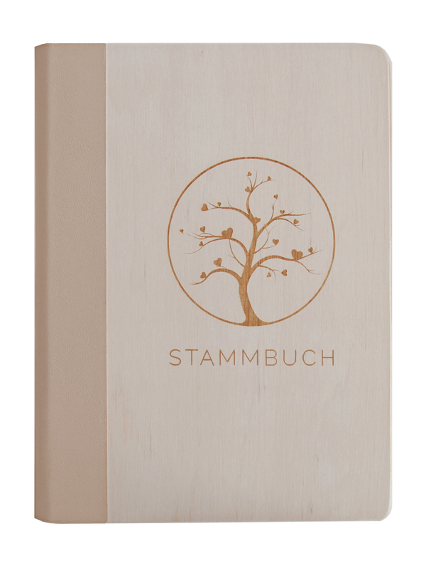 Stammbuch Holz in Farbe weiß mit beigem Rücken