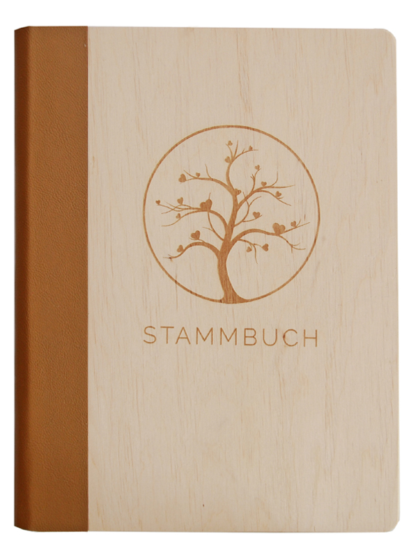 Stammbuch Holz in Farbe Natur mit hellbraunem Rücken