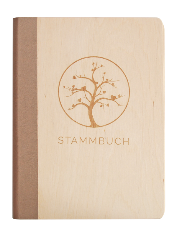 Stammbuch Holz in Farbe Natur mit beigem Rücken