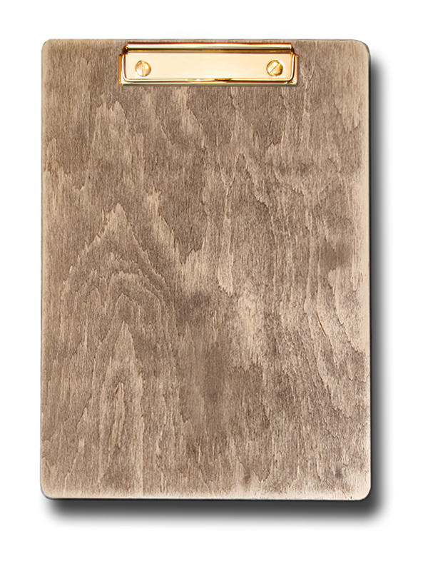 Klemmbrett Holz, A4, natur-rustikal, Drahtbügelklemme 120 in goldfarben